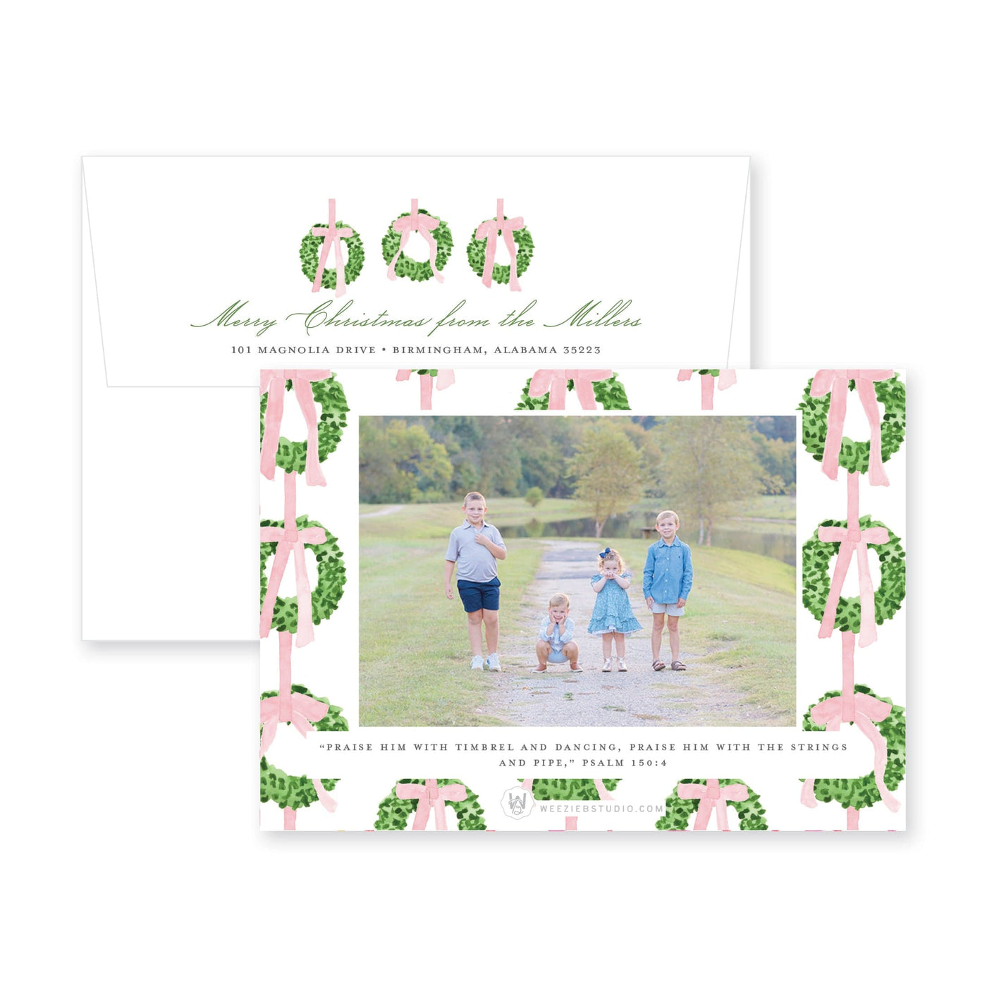 Trio of Wreaths Horizontal Christmas Card