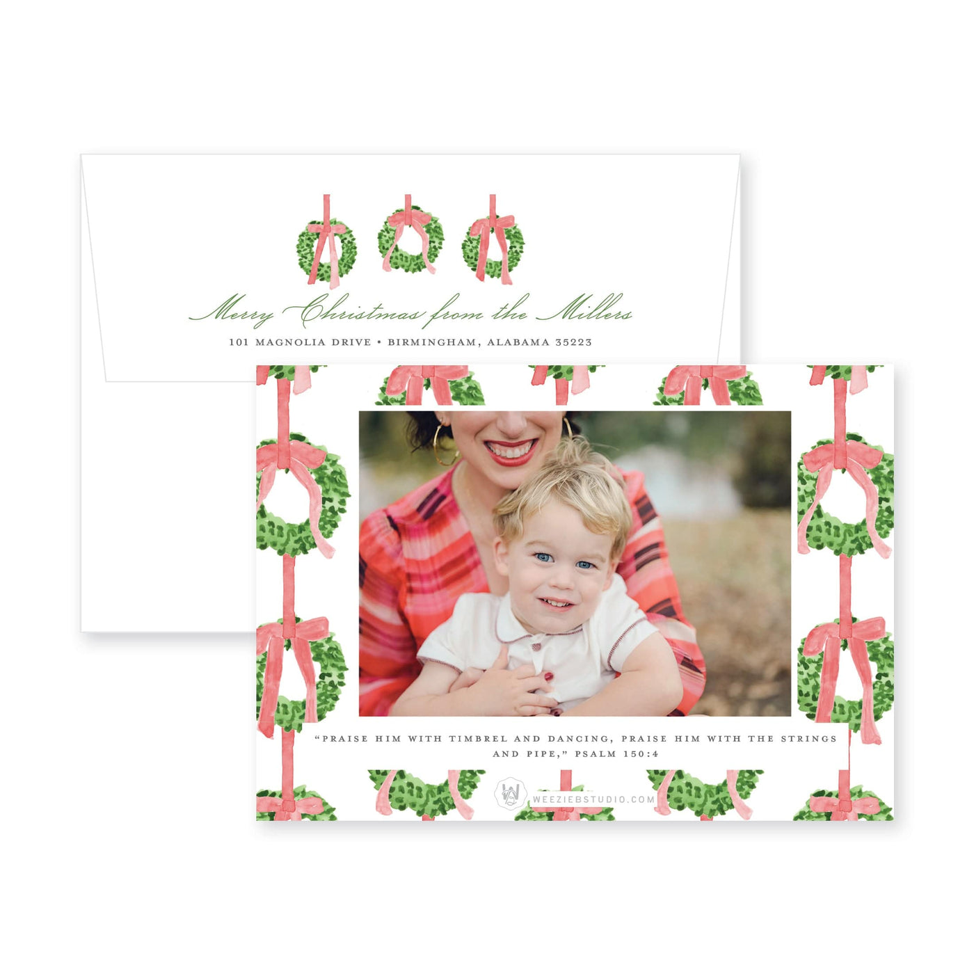 Trio of Wreaths Horizontal Christmas Card