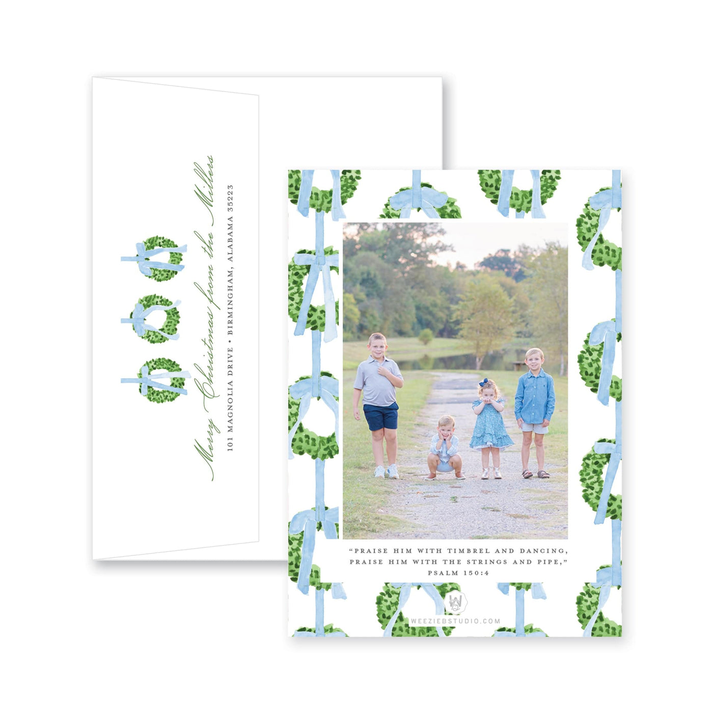 Trio of Wreaths Vertical Christmas Card
