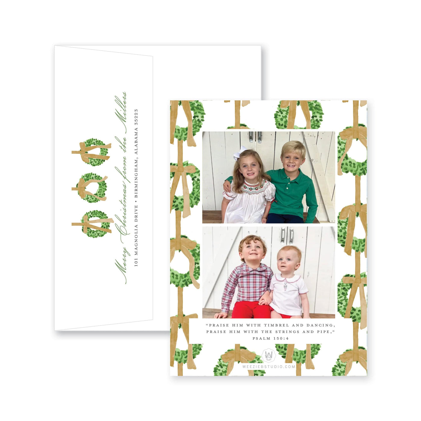 Trio of Wreaths Vertical Christmas Card