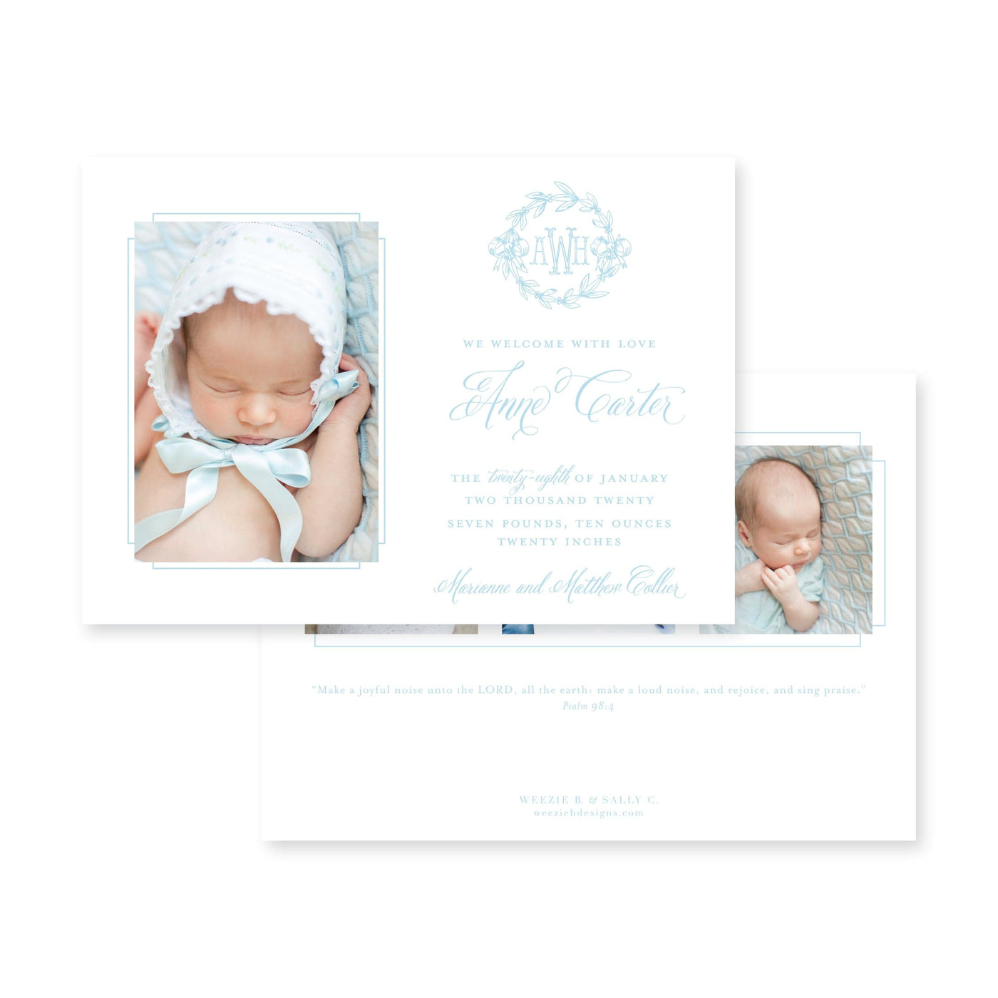 Victorian Wreath Horizontal Birth Announcement