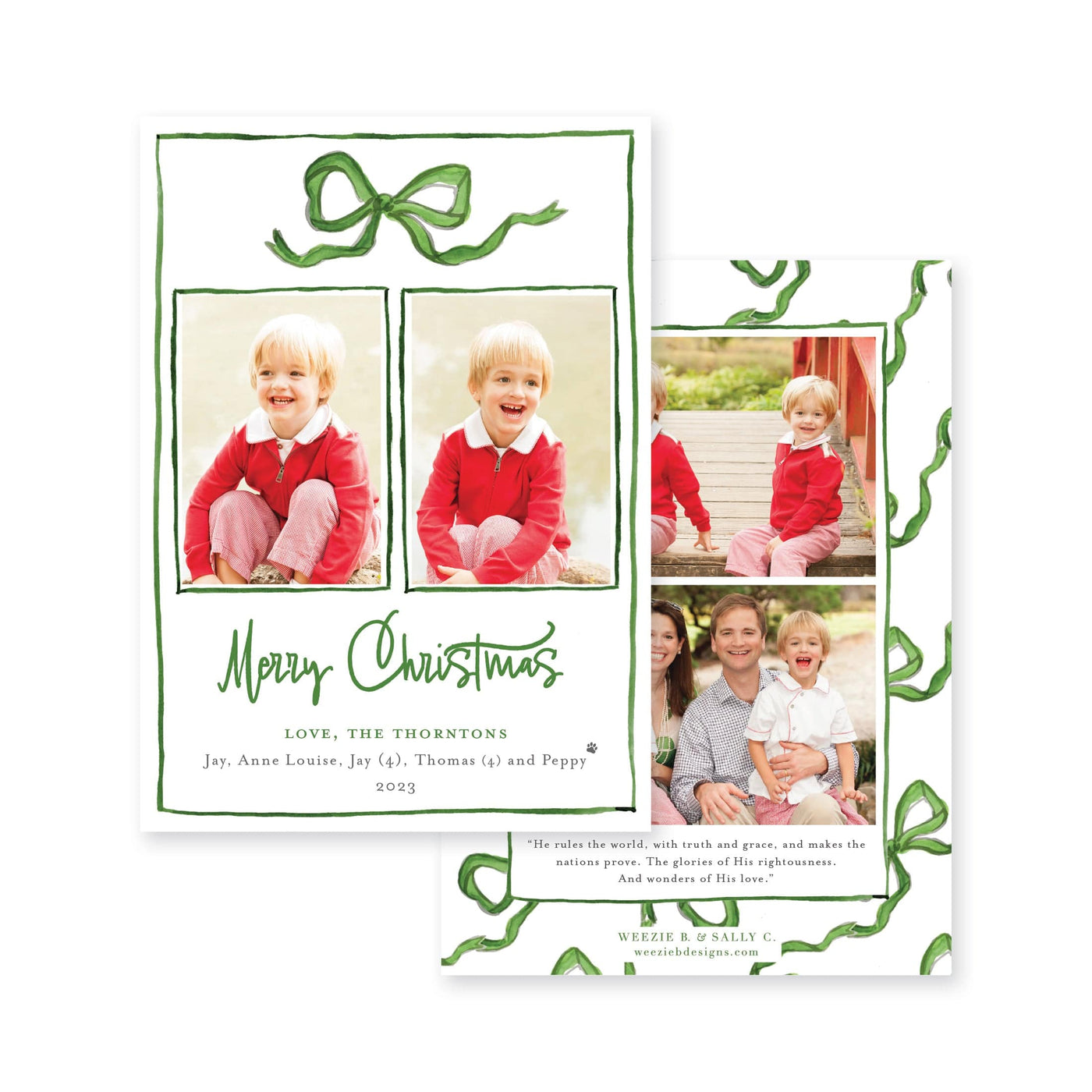 Bouncing Bow Multiphoto Vertical Christmas Card