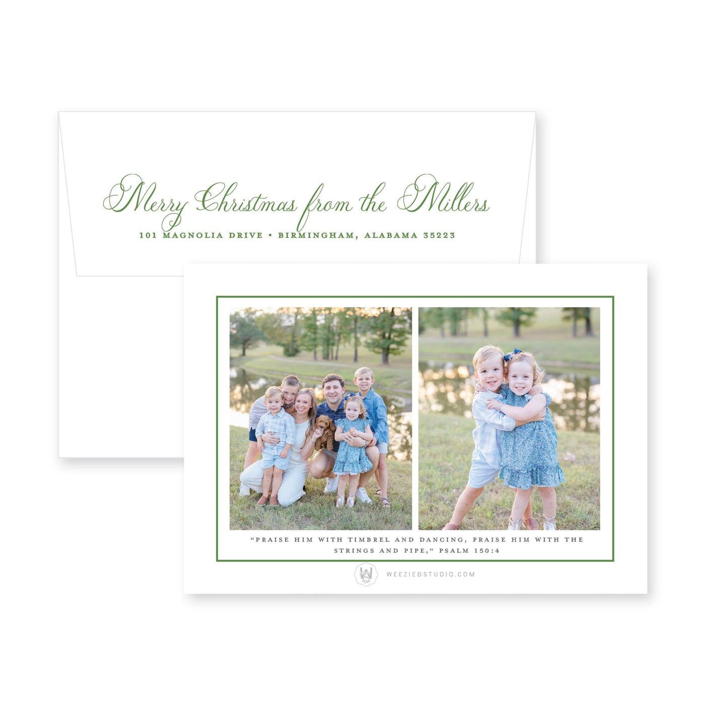 Boxwood Stripes Horizontal Christmas Card