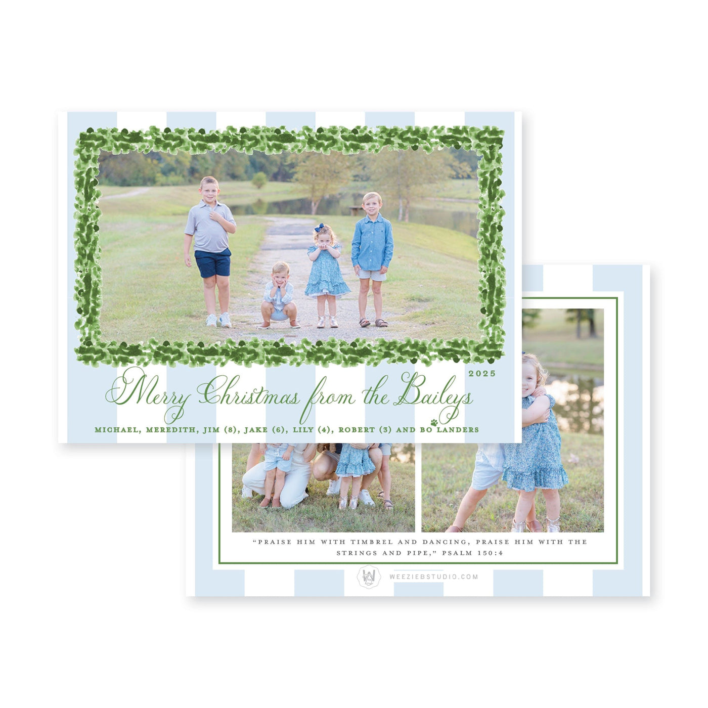 Boxwood Stripes Horizontal Christmas Card