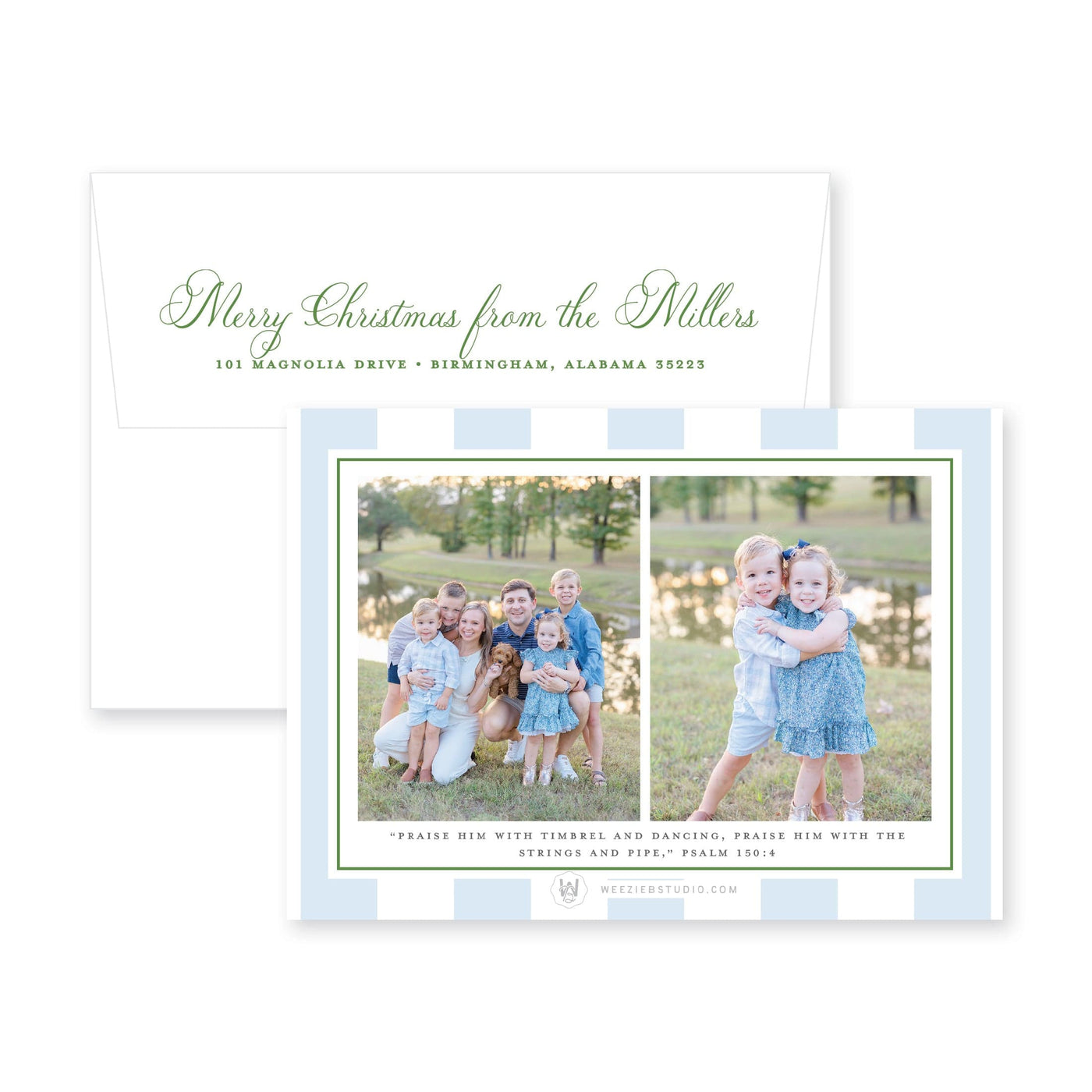 Boxwood Stripes Horizontal Christmas Card