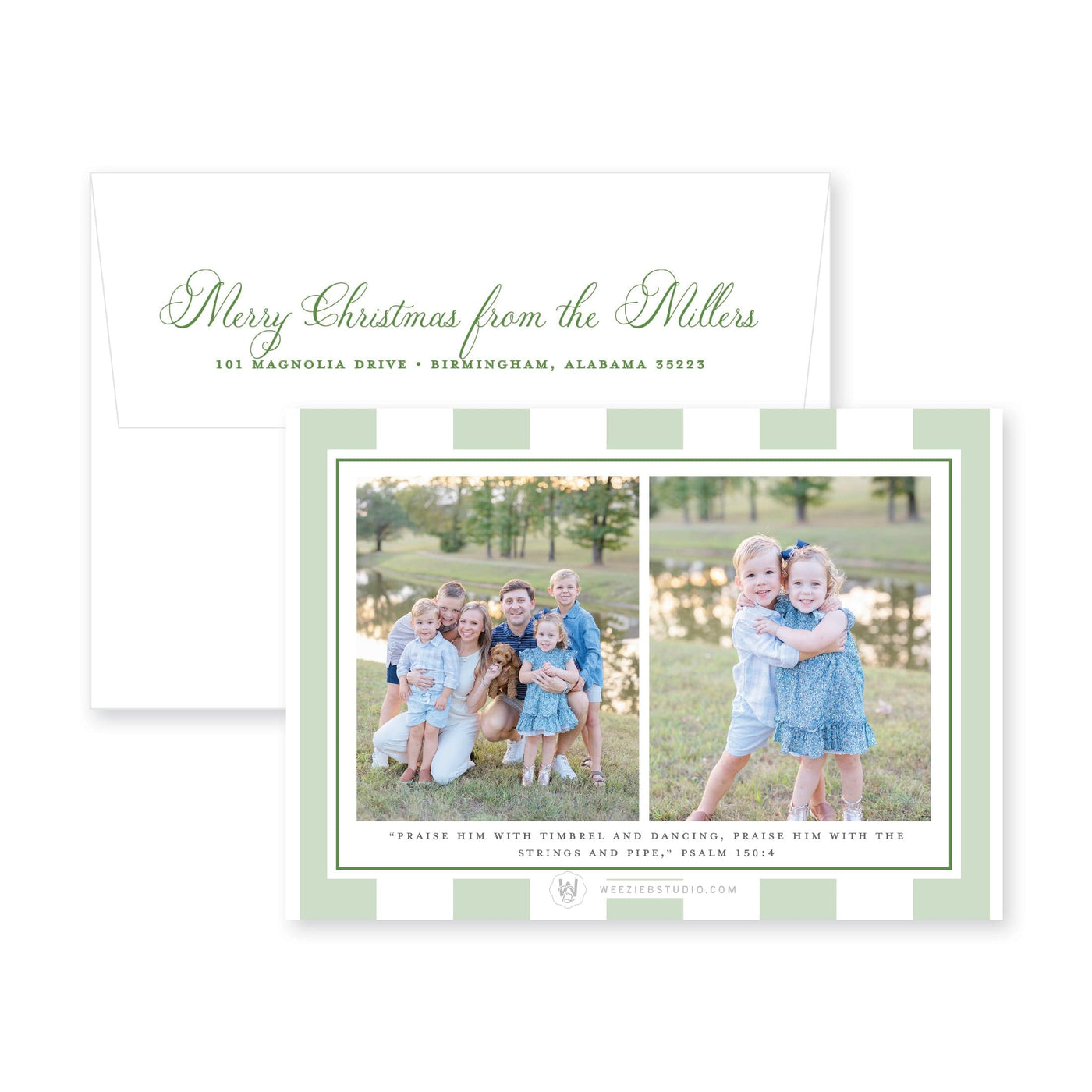 Boxwood Stripes Horizontal Christmas Card
