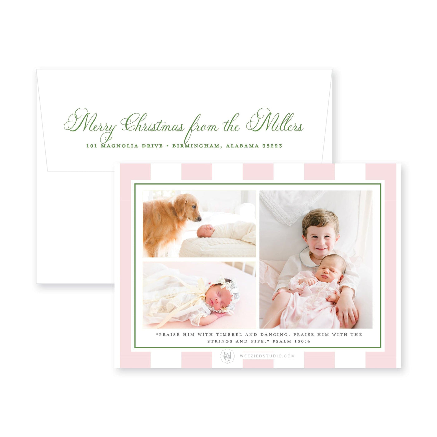 Boxwood Stripes Horizontal Christmas Card