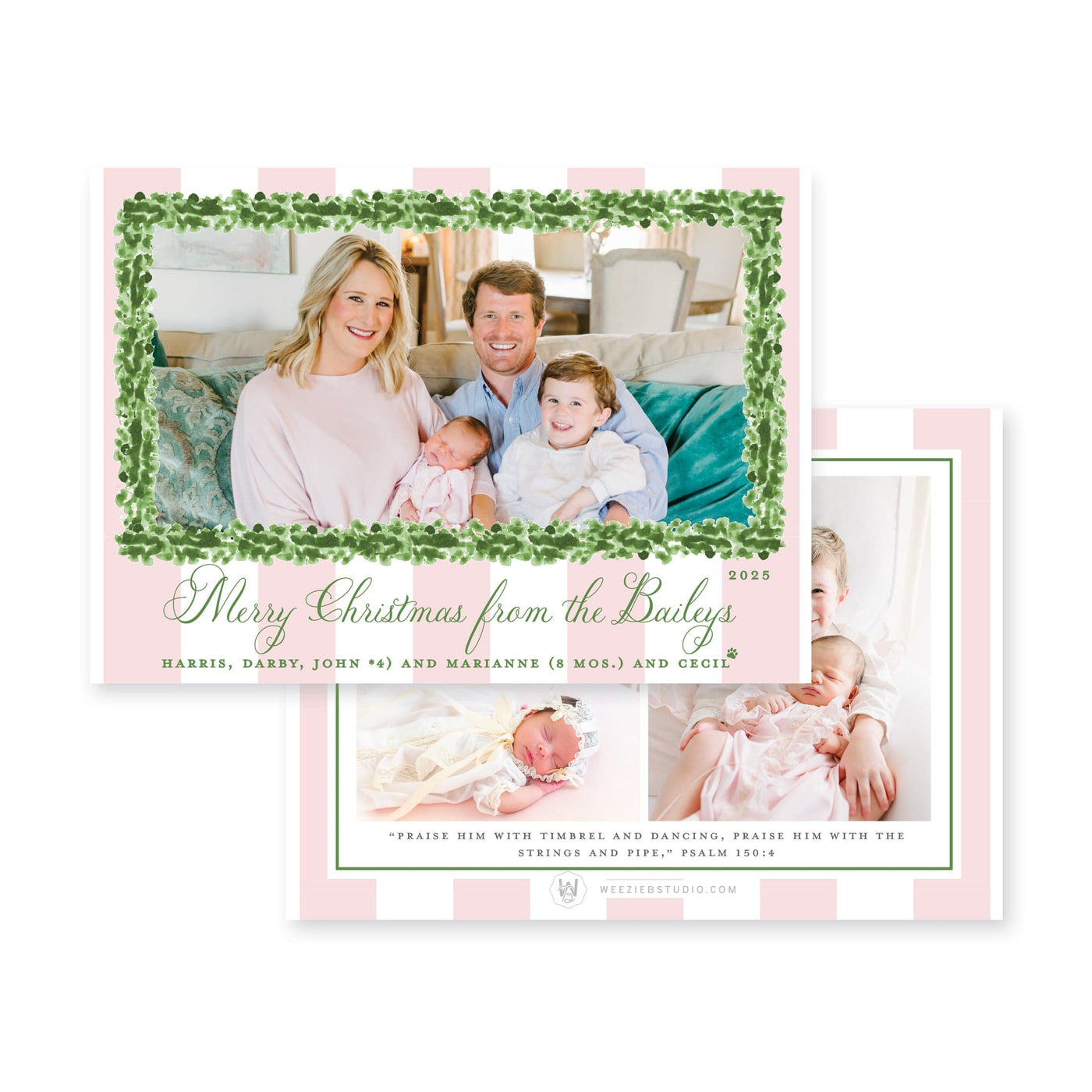 Boxwood Stripes Horizontal Christmas Card