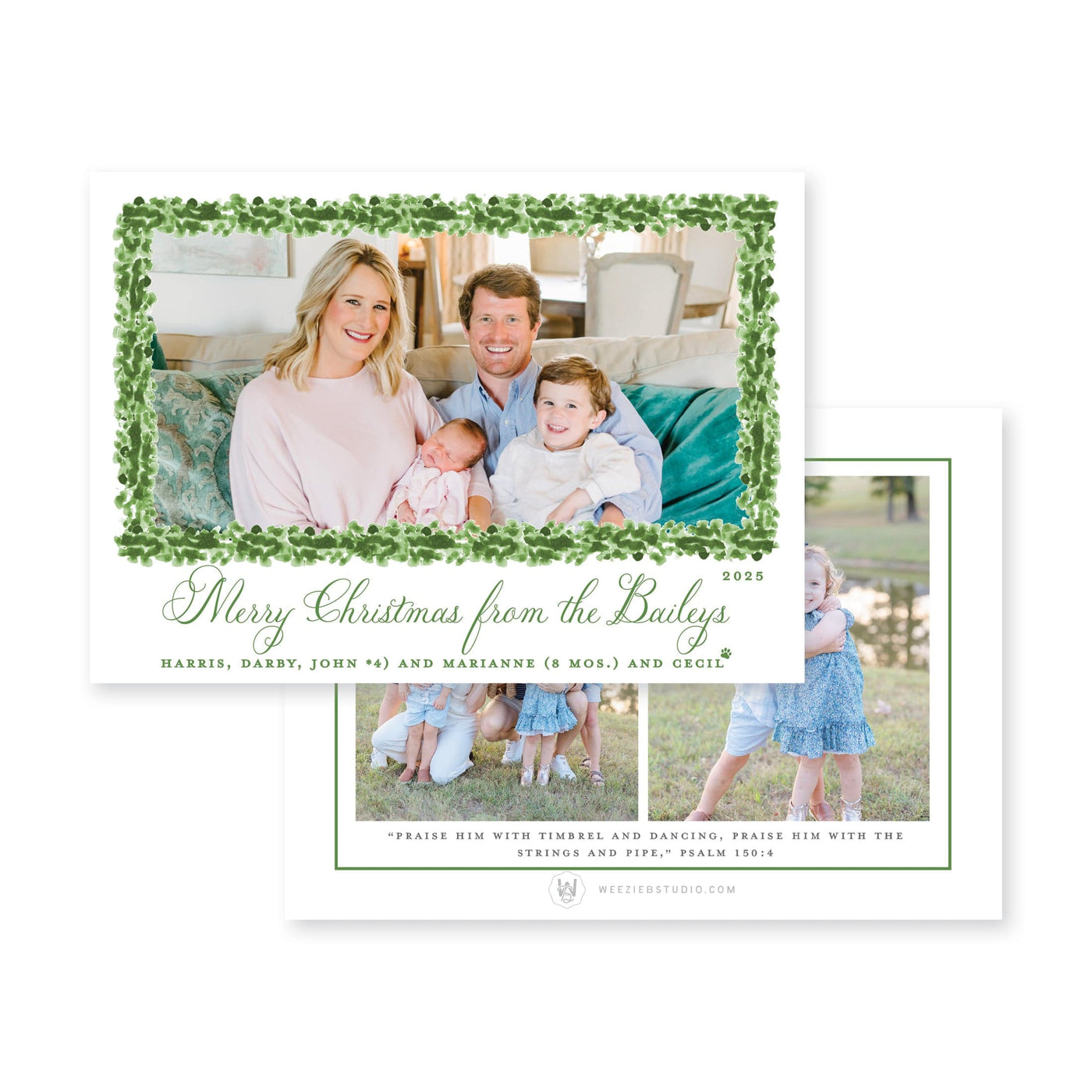 Boxwood Stripes Horizontal Christmas Card