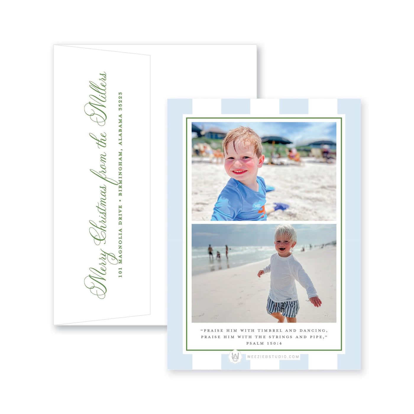 Boxwood Stripes Vertical Christmas Card