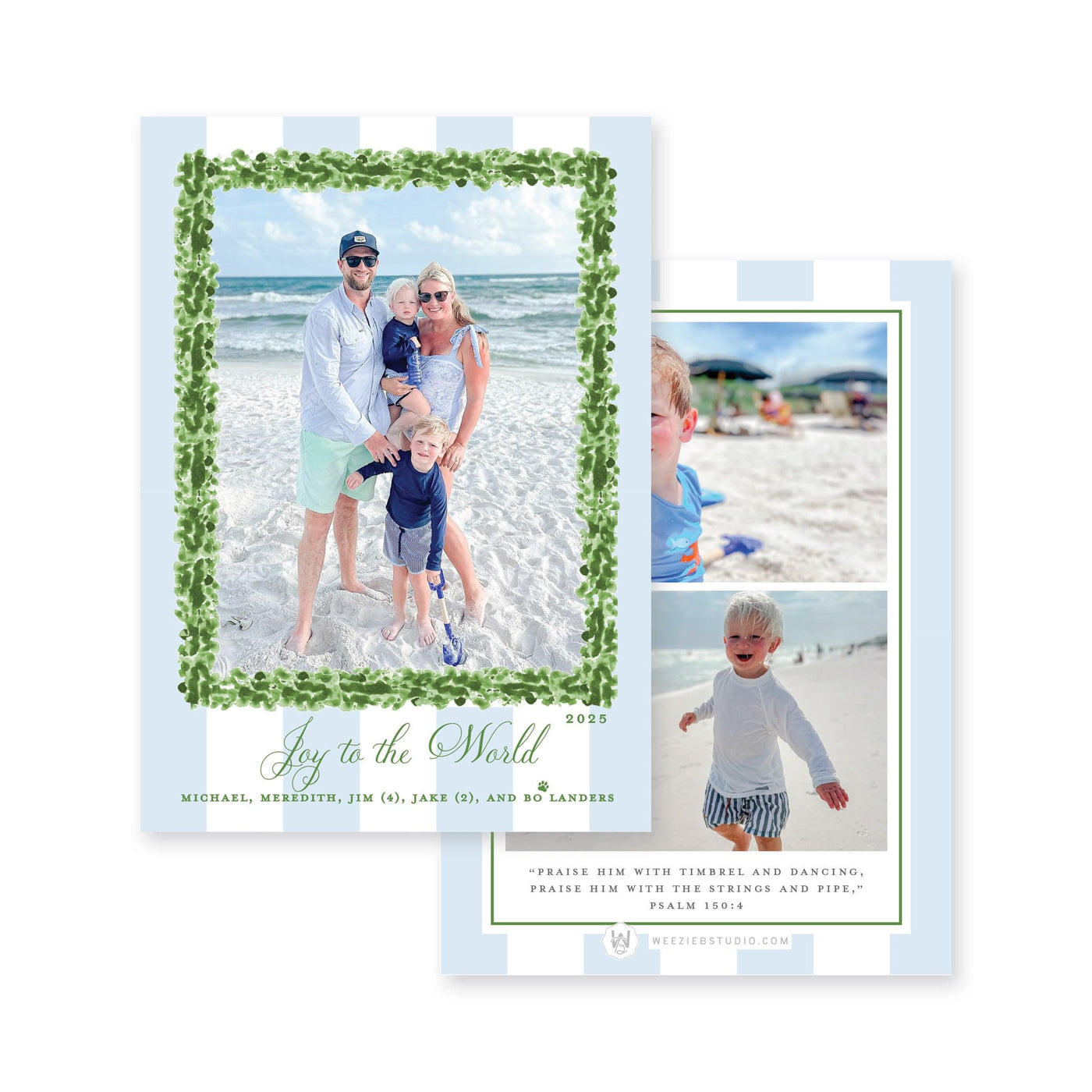 Boxwood Stripes Vertical Christmas Card