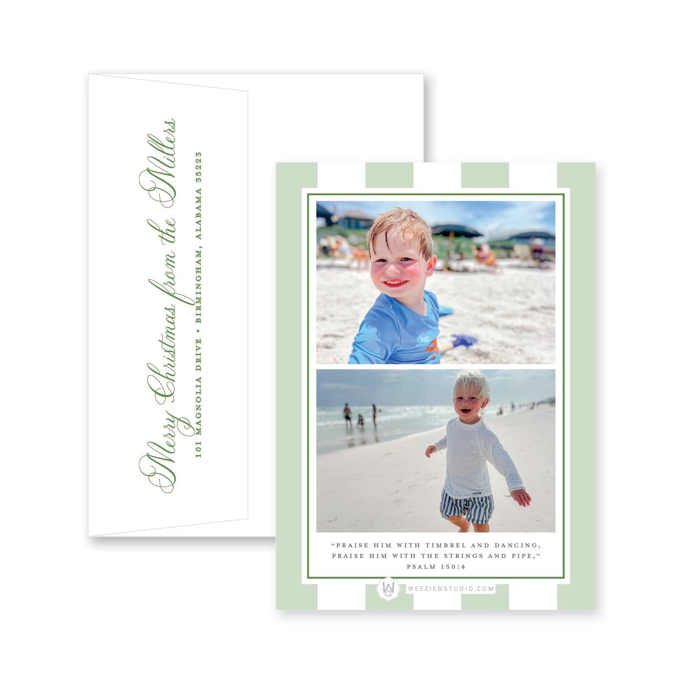 Boxwood Stripes Vertical Christmas Card