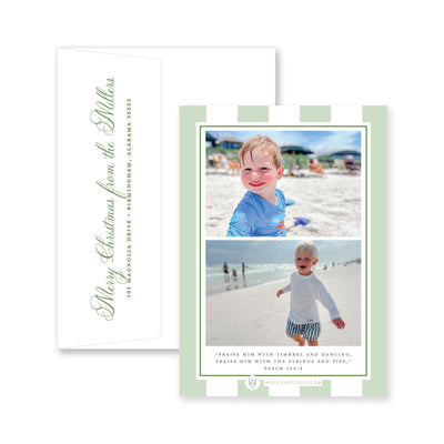 Boxwood Stripes Vertical Christmas Card