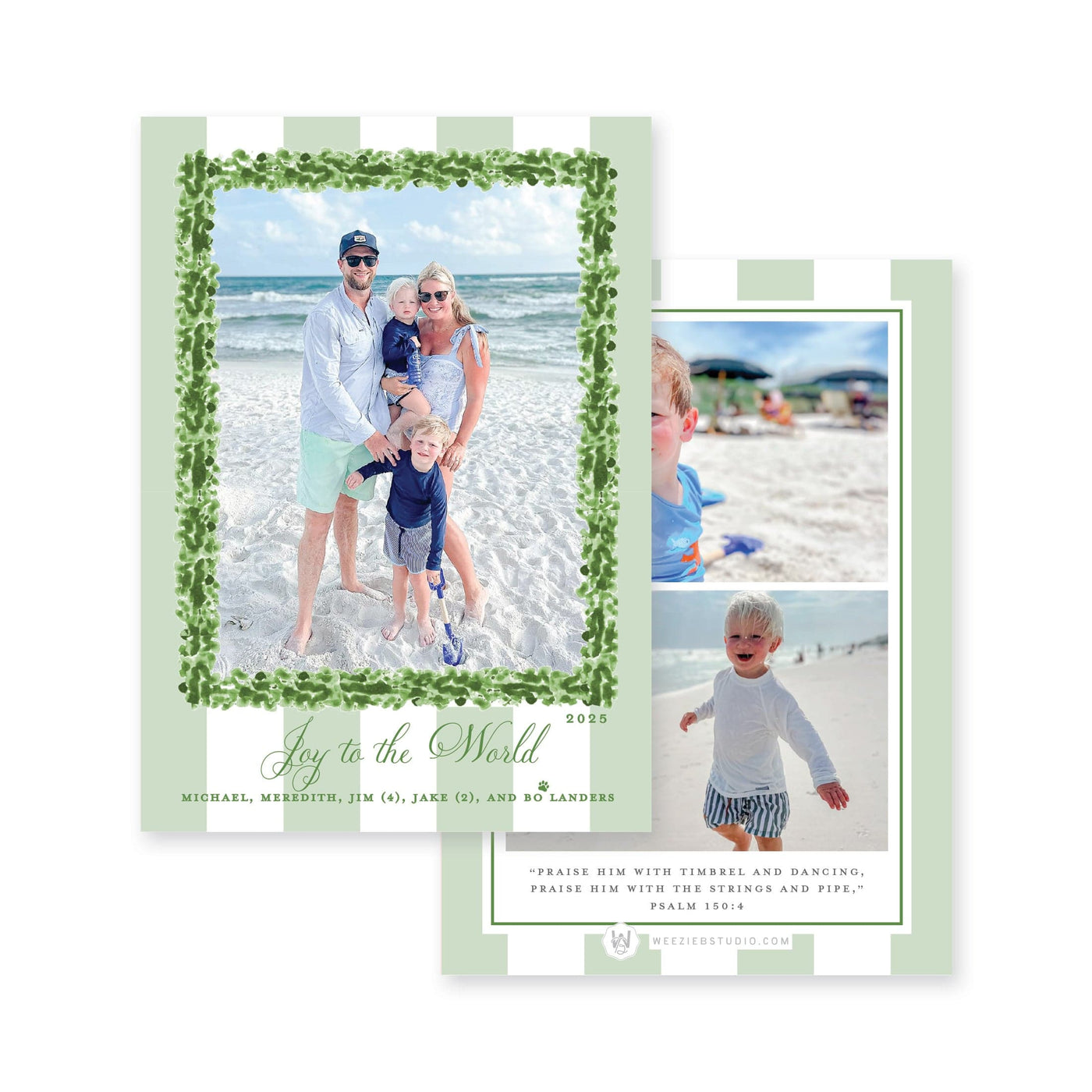 Boxwood Stripes Vertical Christmas Card