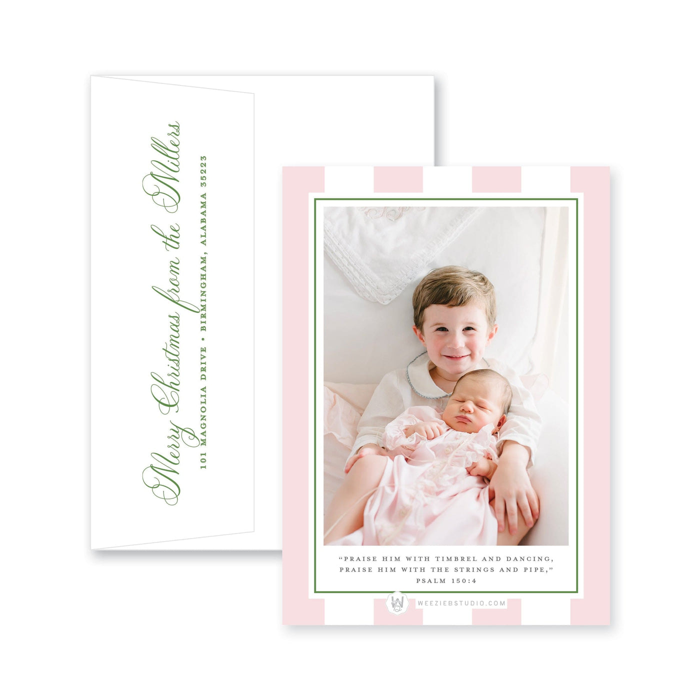 Boxwood Stripes Vertical Christmas Card