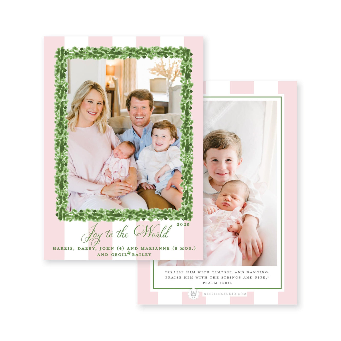 Boxwood Stripes Vertical Christmas Card