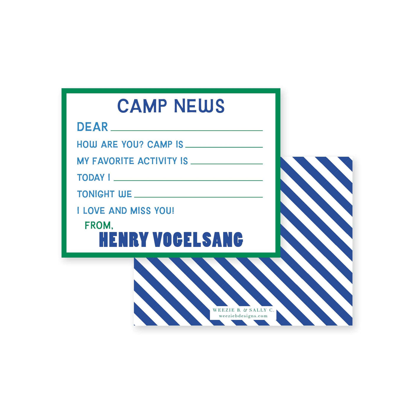 Camp Big Name Stripes Fill-In Flat Note Card