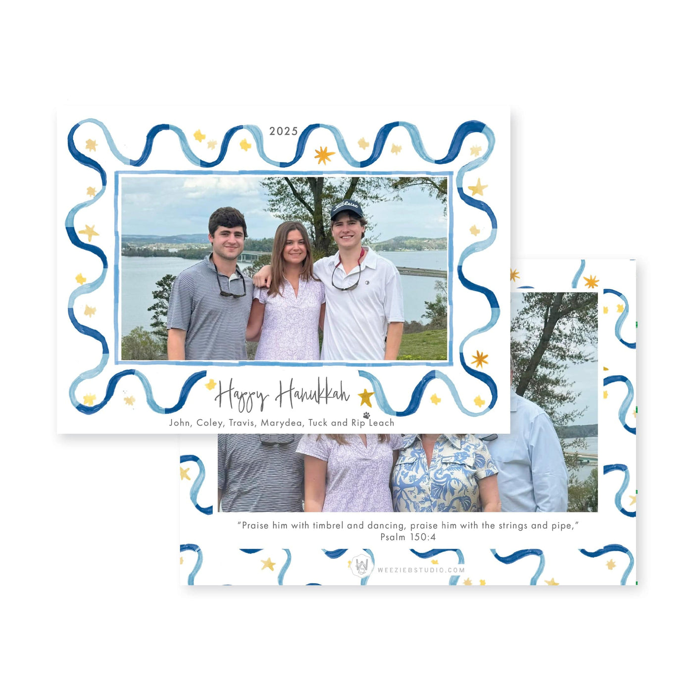 Ribbon & Stars Horizontal Christmas Card