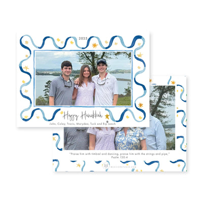 Ribbon & Stars Horizontal Christmas Card