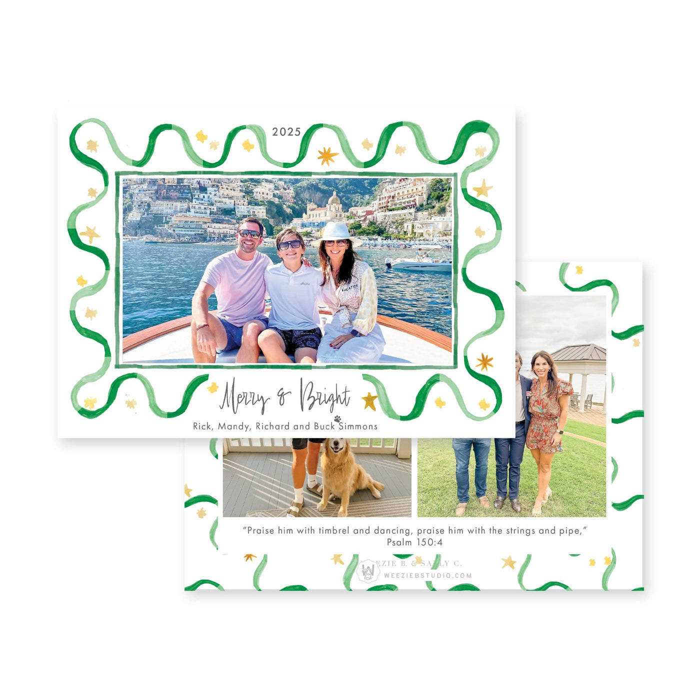 Ribbon & Stars Horizontal Christmas Card