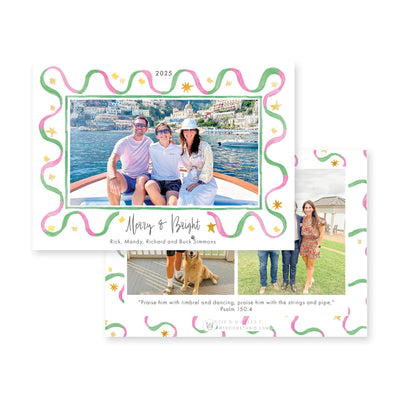 Ribbon & Stars Horizontal Christmas Card