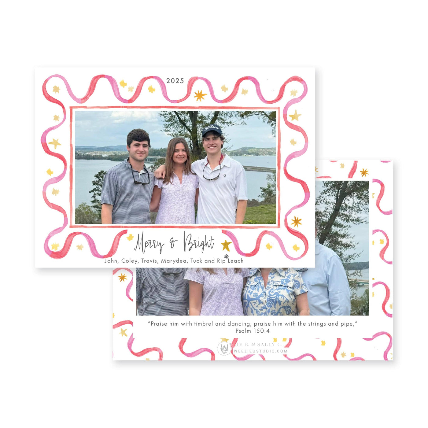 Ribbon & Stars Horizontal Christmas Card