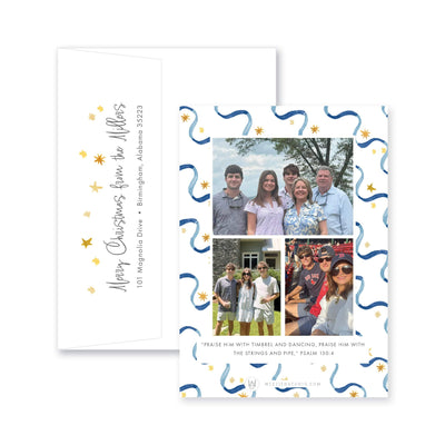 Ribbon & Stars Vertical Christmas Card
