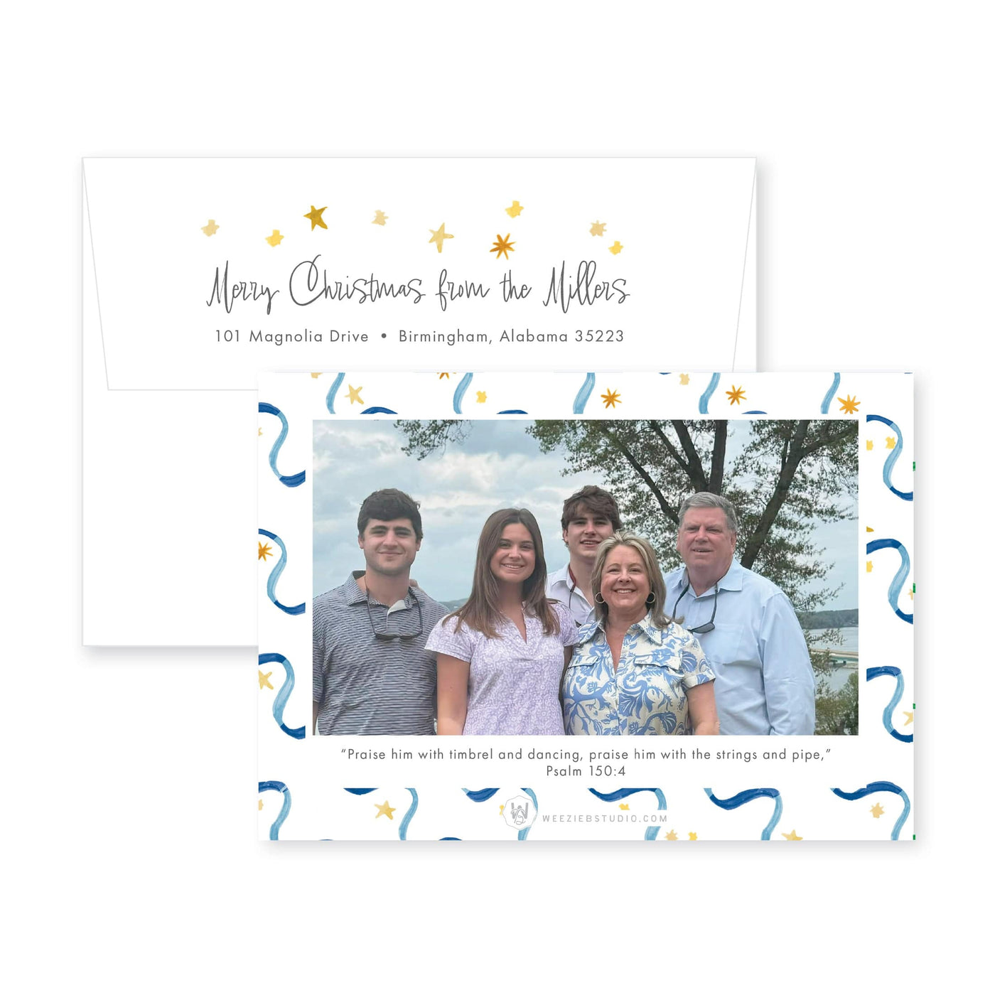 Ribbon & Stars Horizontal Christmas Card