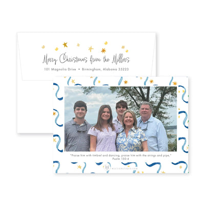Ribbon & Stars Horizontal Christmas Card
