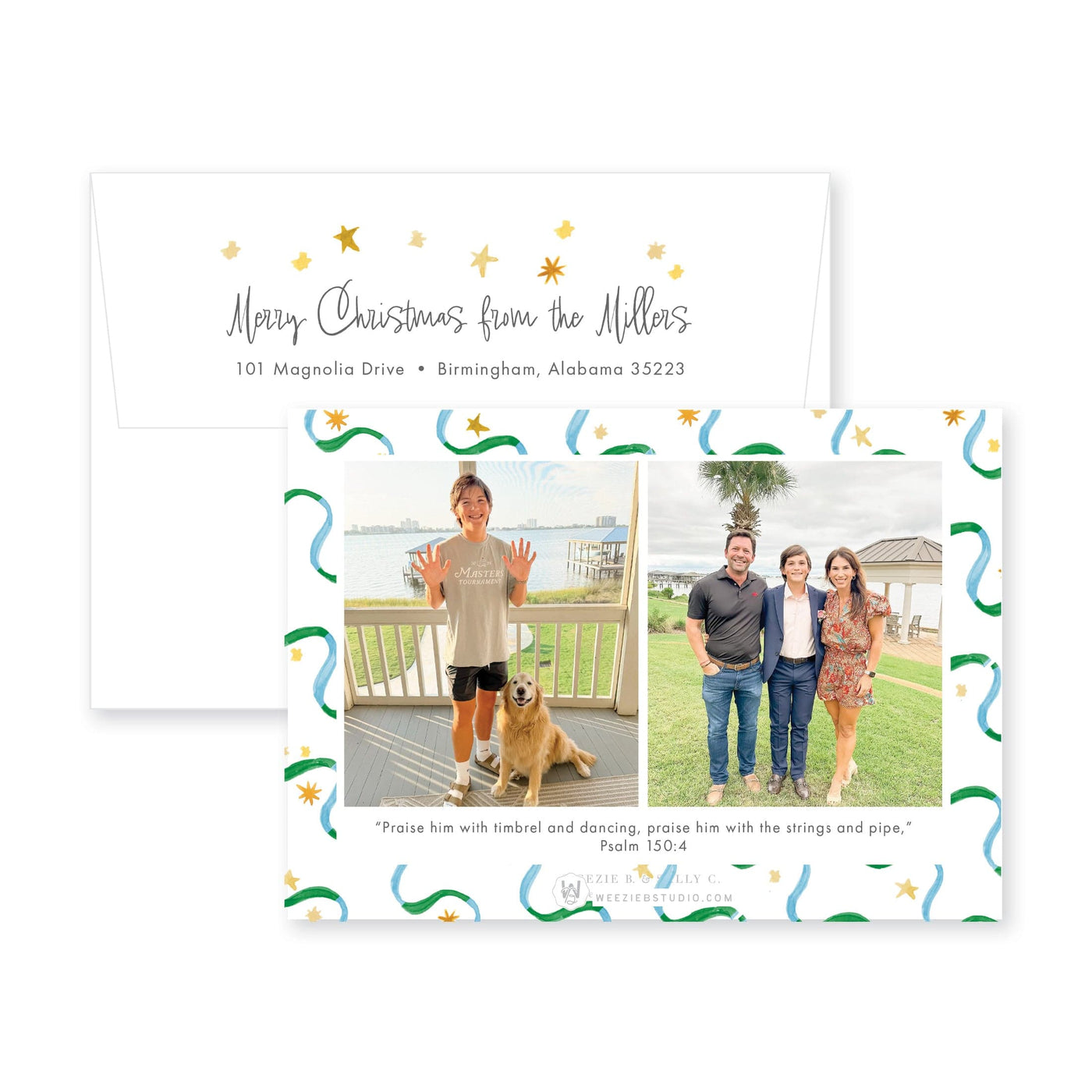 Ribbon & Stars Horizontal Christmas Card