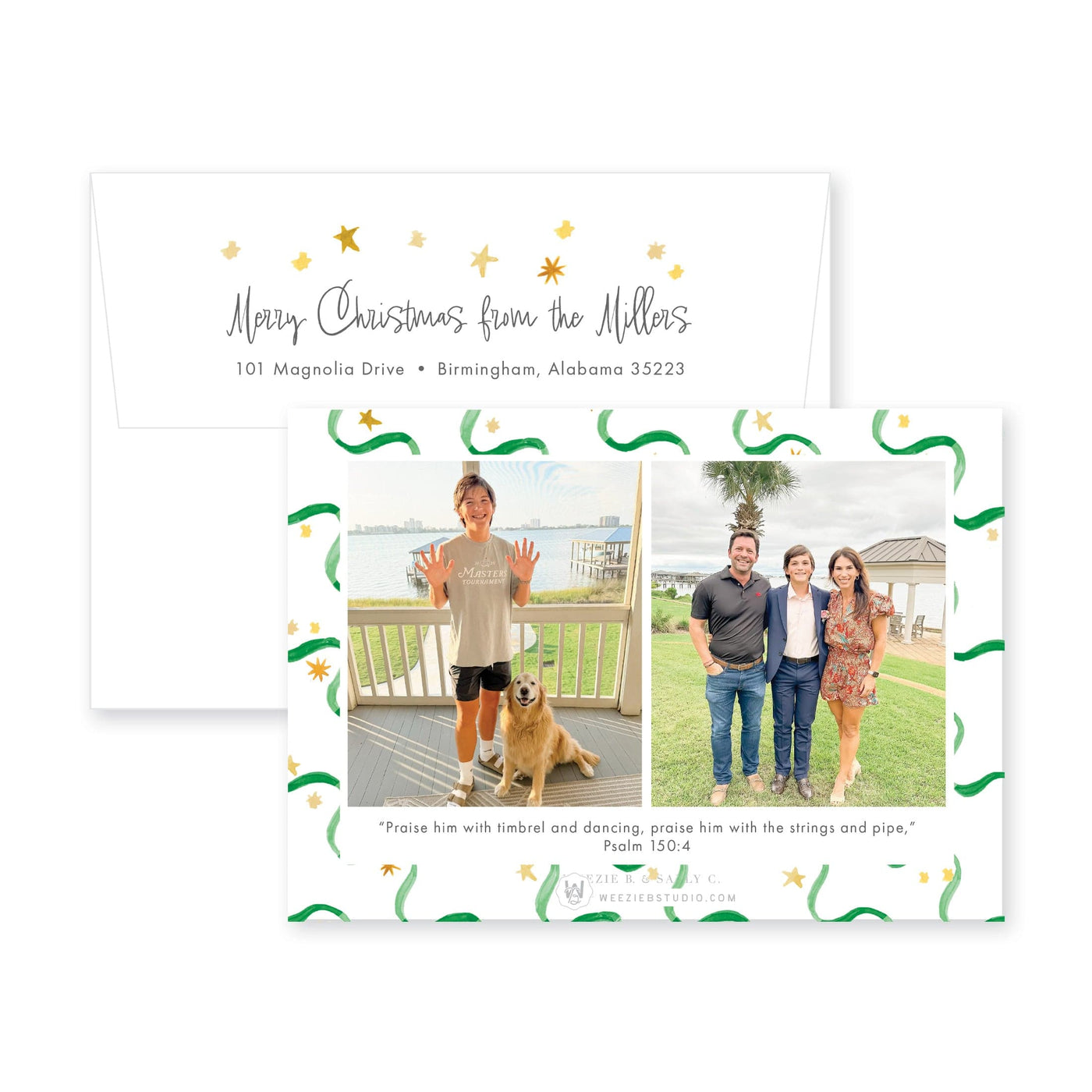 Ribbon & Stars Horizontal Christmas Card