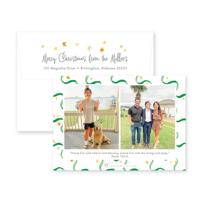 Ribbon & Stars Horizontal Christmas Card