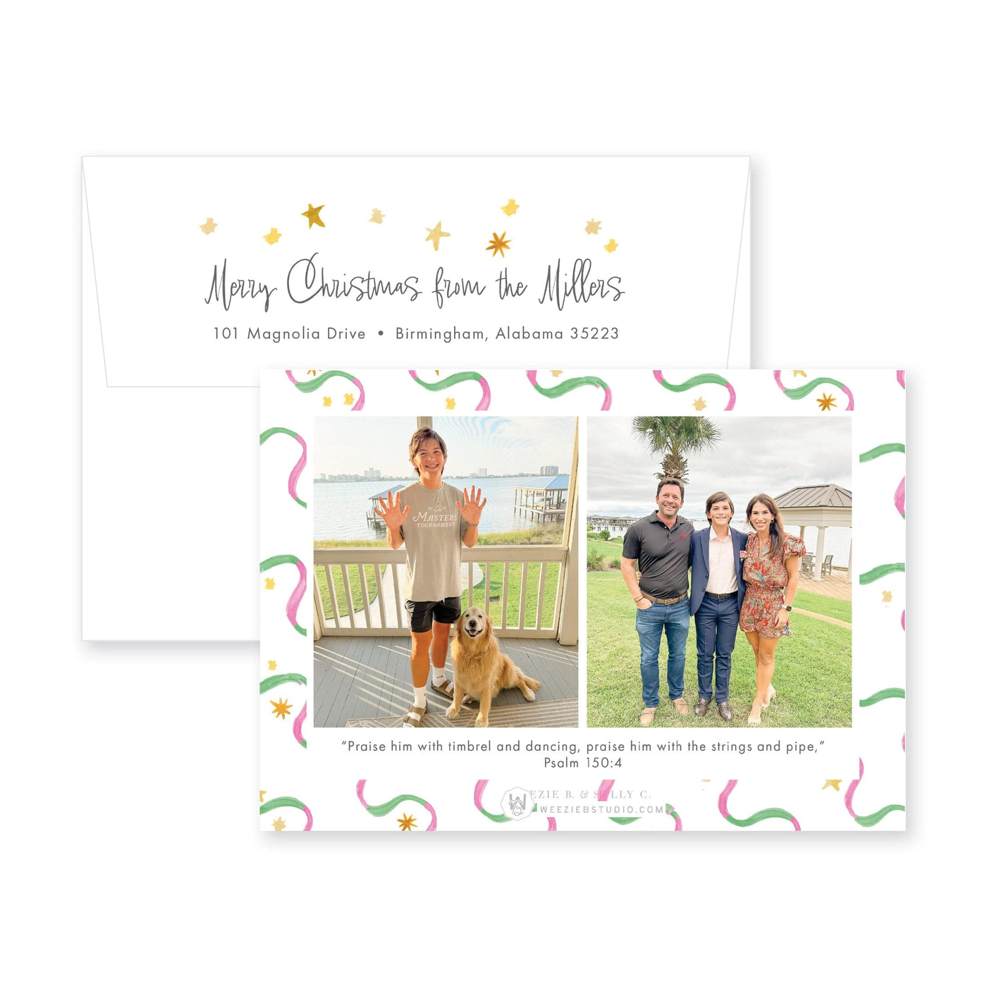 Ribbon & Stars Horizontal Christmas Card