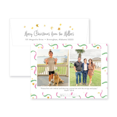 Ribbon & Stars Horizontal Christmas Card