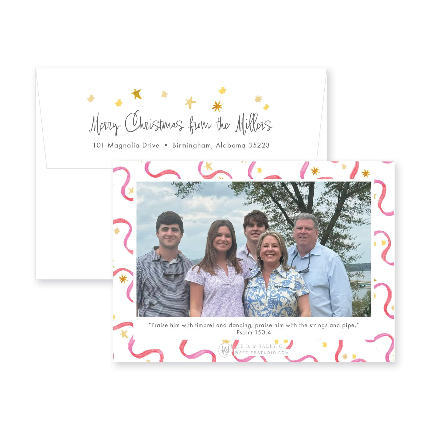 Ribbon & Stars Horizontal Christmas Card