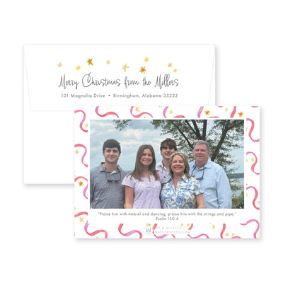 Ribbon & Stars Horizontal Christmas Card