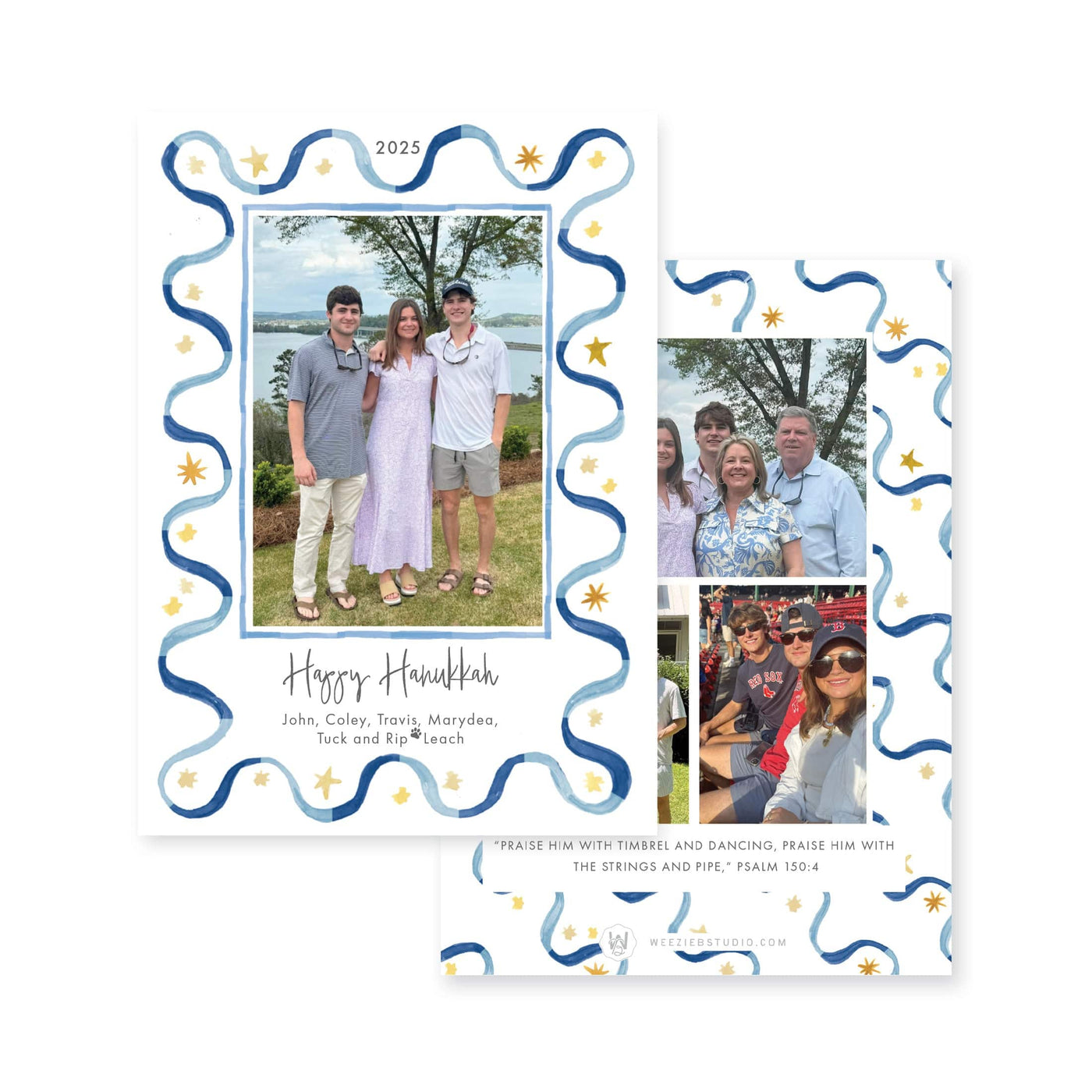 Ribbon & Stars Vertical Christmas Card