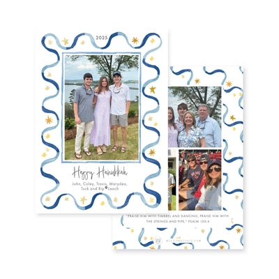 Ribbon & Stars Vertical Christmas Card