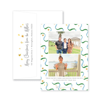 Ribbon & Stars Vertical Christmas Card
