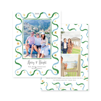 Ribbon & Stars Vertical Christmas Card