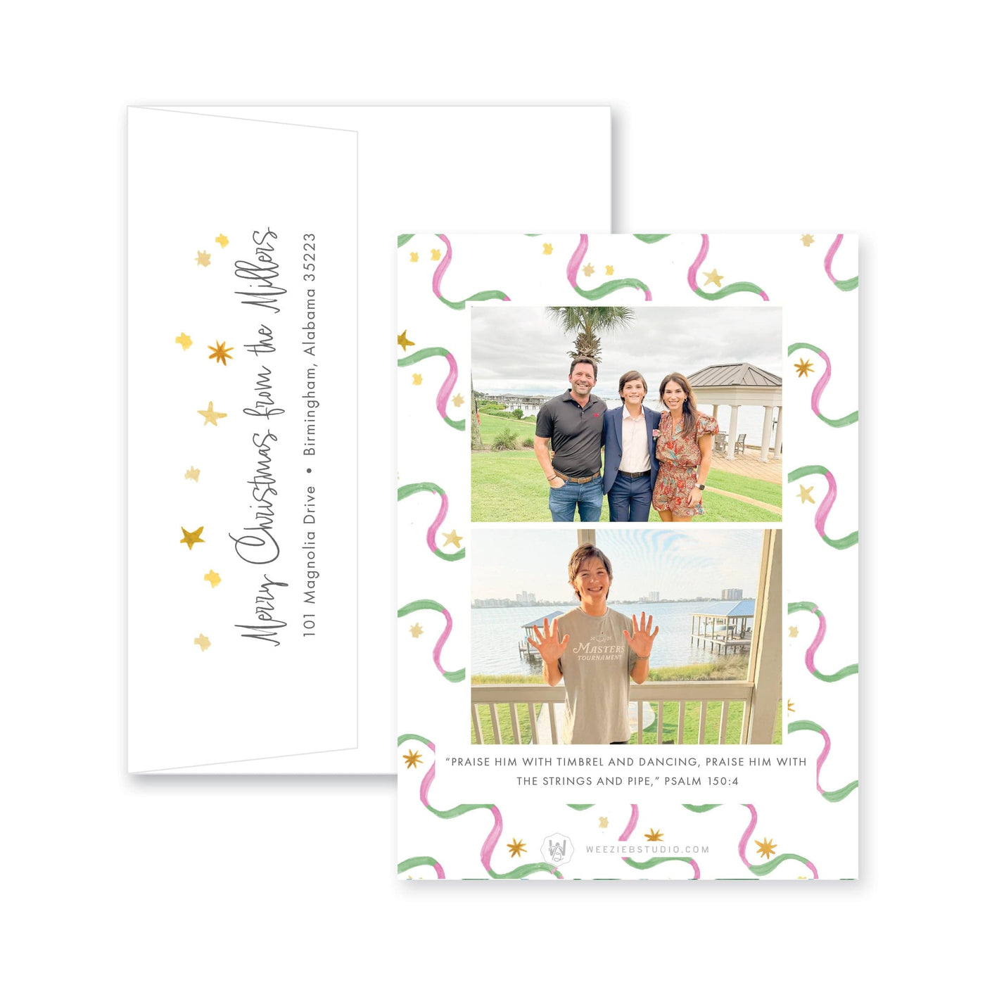 Ribbon & Stars Vertical Christmas Card