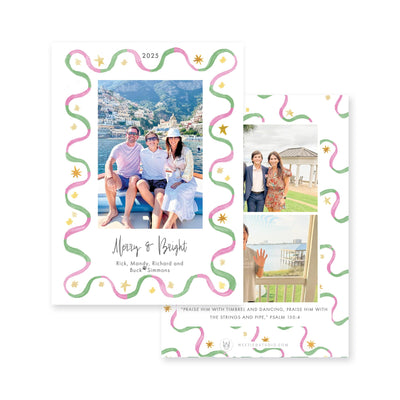 Ribbon & Stars Vertical Christmas Card