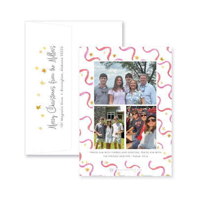 Ribbon & Stars Vertical Christmas Card