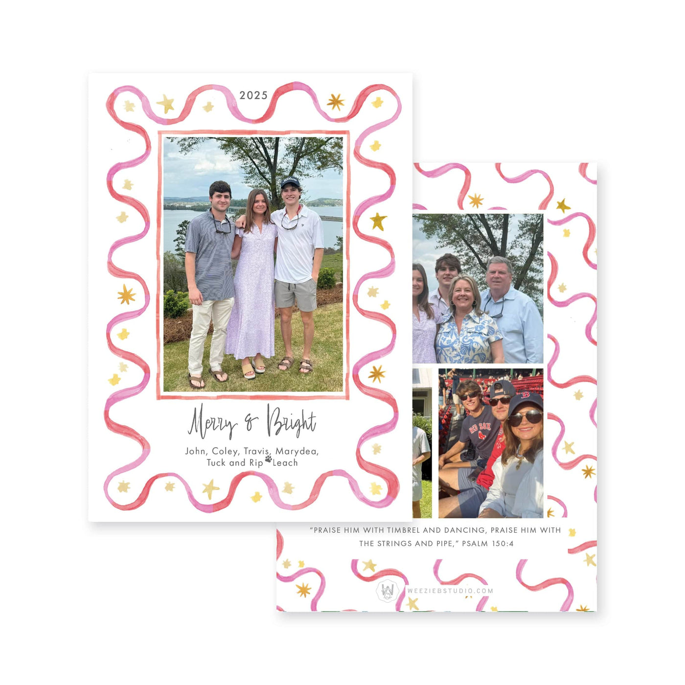 Ribbon & Stars Vertical Christmas Card