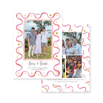 Ribbon & Stars Vertical Christmas Card