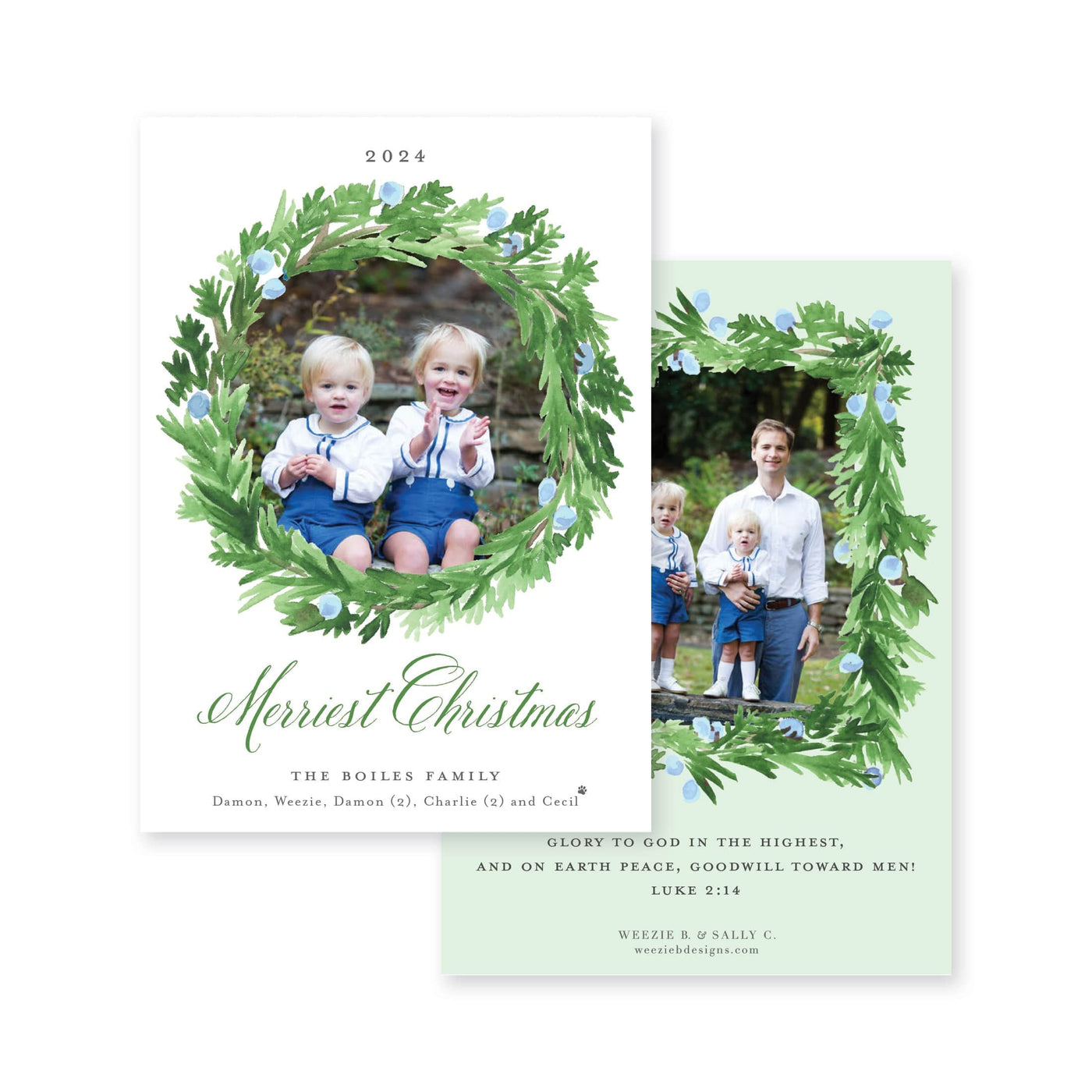 Evergreen Wreath with Berries Christmas Card