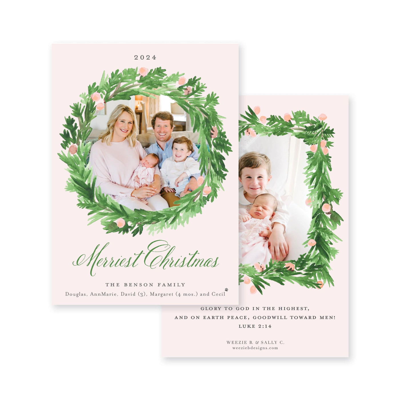 Evergreen Wreath with Berries Christmas Card