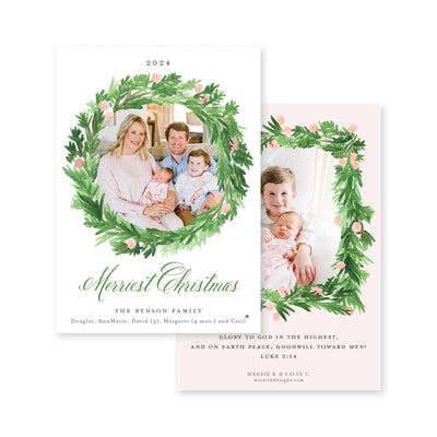 Evergreen Wreath with Berries Christmas Card