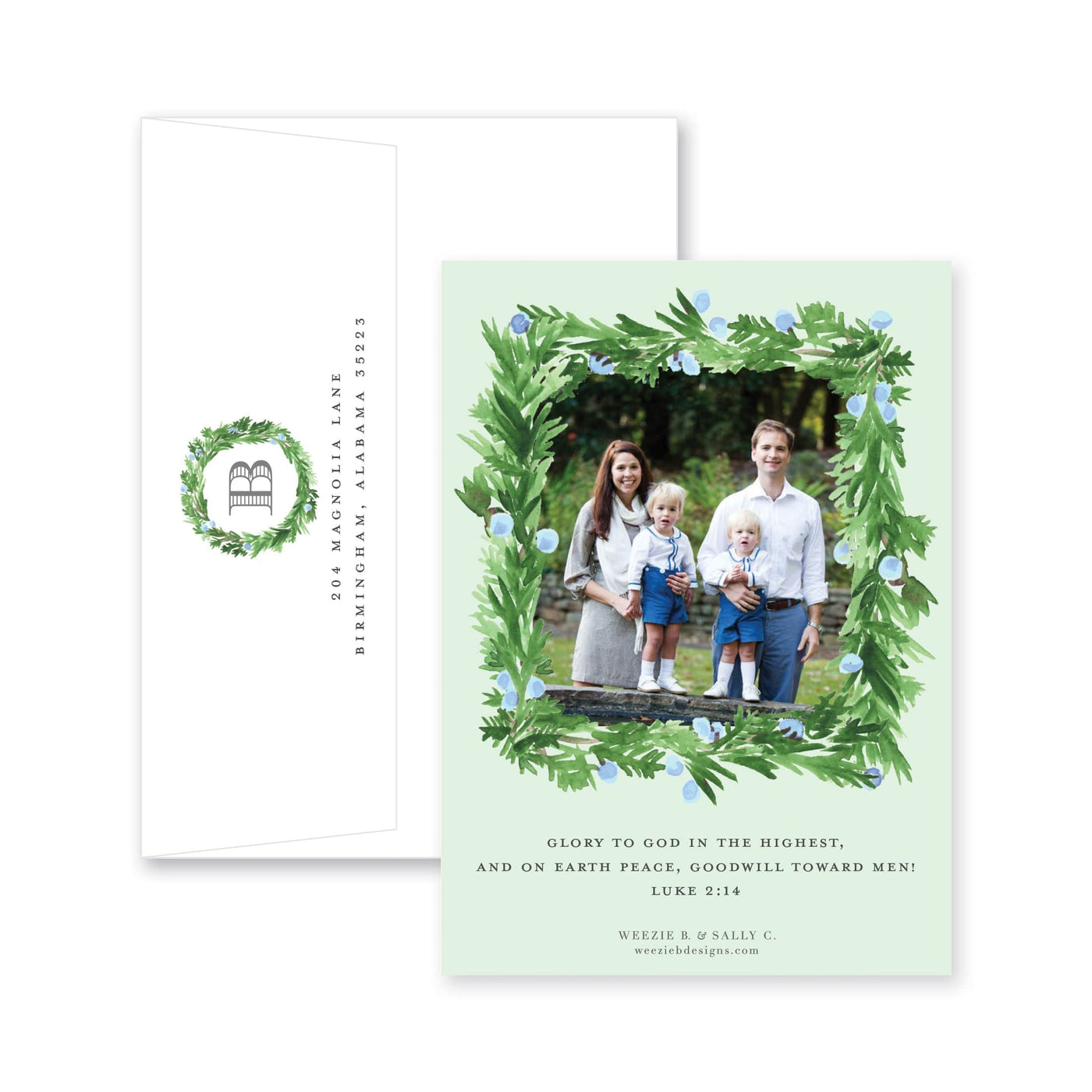 Evergreen Wreath with Berries Christmas Card