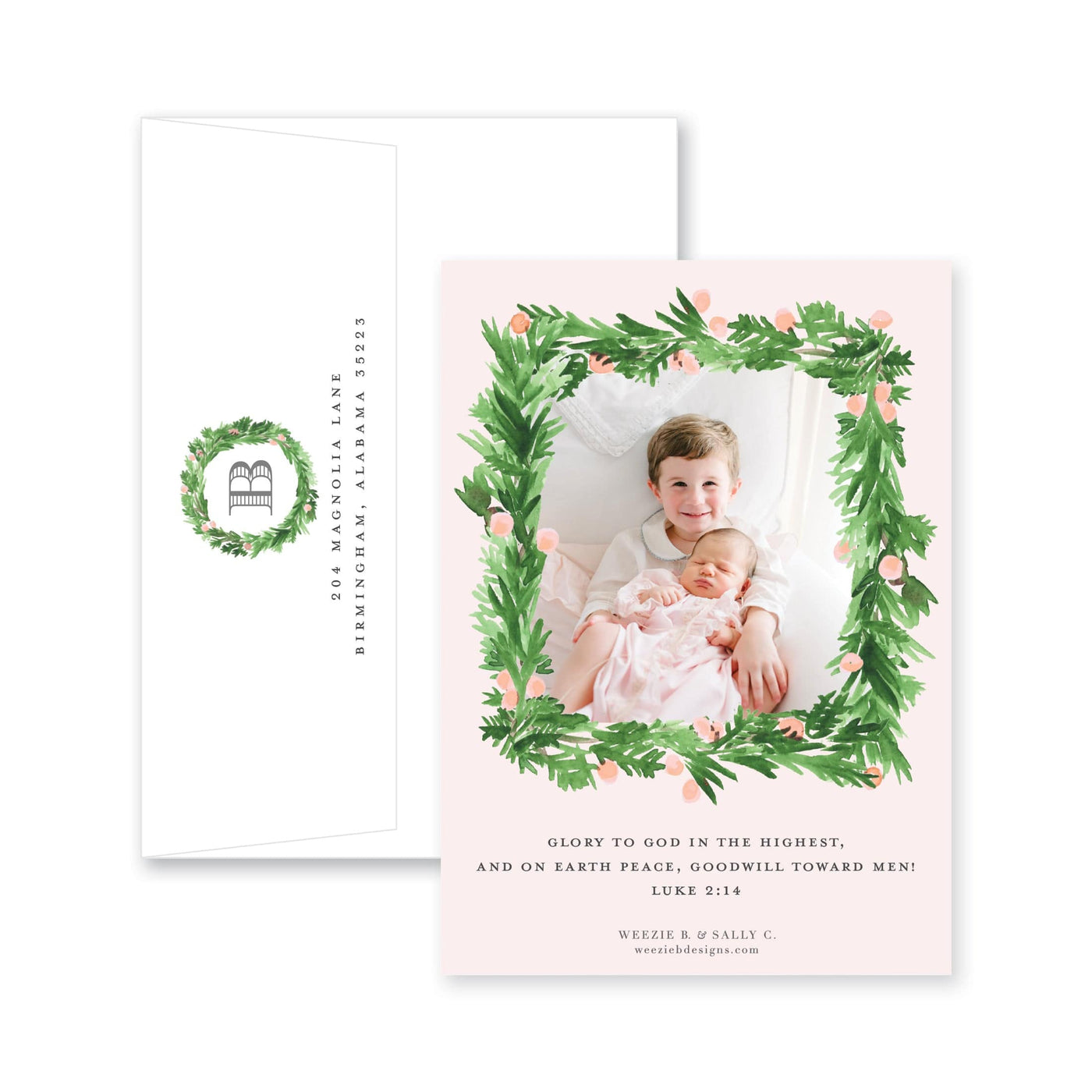 Evergreen Wreath with Berries Christmas Card